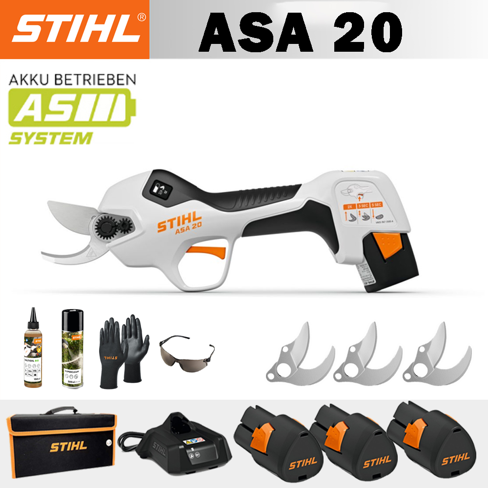 【STIHL】 ASA20*1, bateria de lítio*3, caixa de armazenamento*1, cabeçal de corte*1, carregador*1